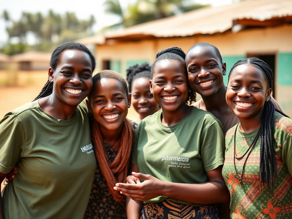 Bénévoles et bénéficiaires souriants en Côte d'Ivoire